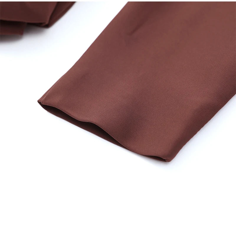 Coffee Tang Suit Two Piece Set Mandarin Collar Frog Button Top Wide Leg Cropped Pants Sets Lady Chic Retro Oriental Daily Wear