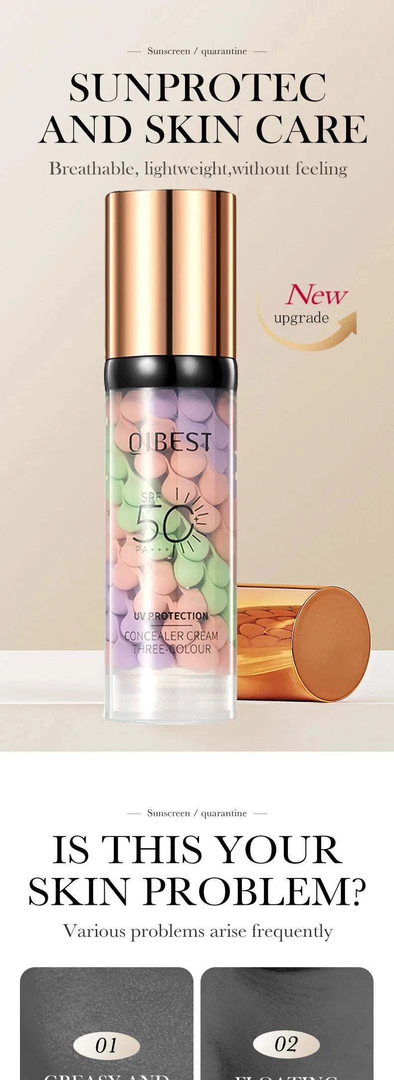 Face Makeup Primer Tri-color Cream Contour Color Isolation Waterproof Makeup Foundation Natural Makeup Base Cream 40g