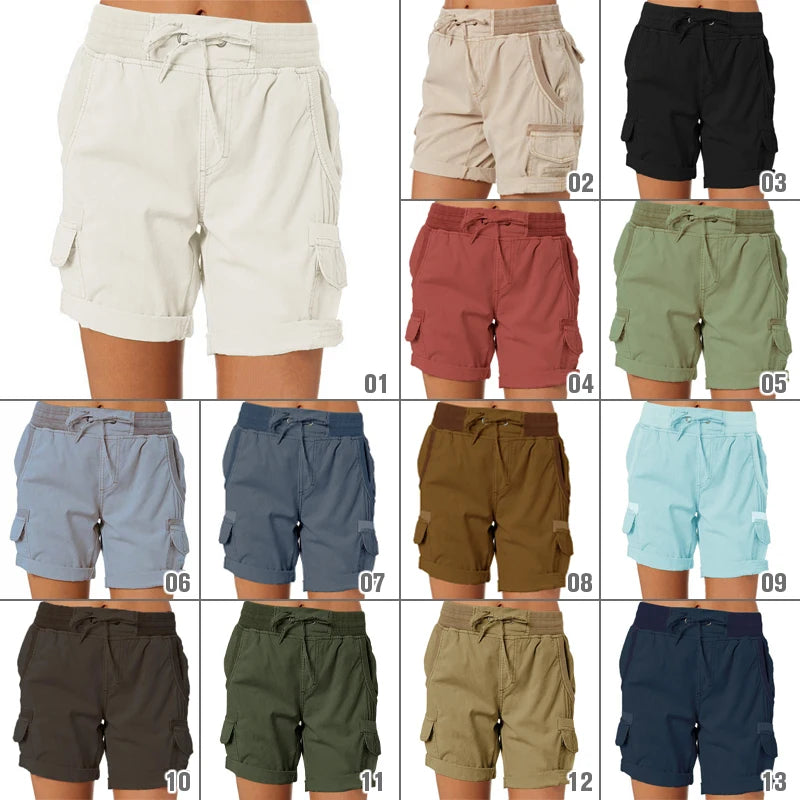 Womens Cargo Pants Shorts Soft Comfortable Casual Cotton Elastic Waist Shorts Summer Bottoms Jeans High Waisted Cargo Pants