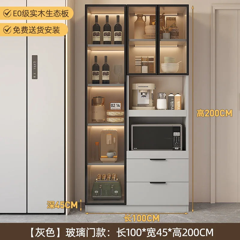 Solid wood dining side cabinet High cabinet integrated against the wall Cream style Simple modern storage Narrow cabinet