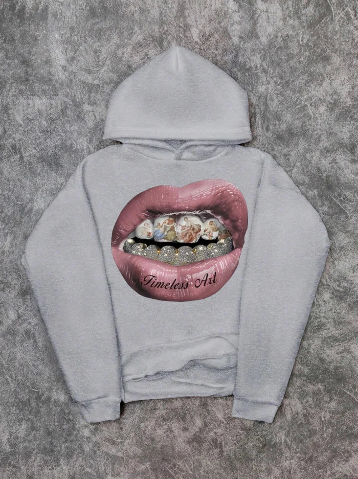 Men's hoodie, casual pink lip print hoodie retro comfortable sweatshirt casual high-quality hoodie