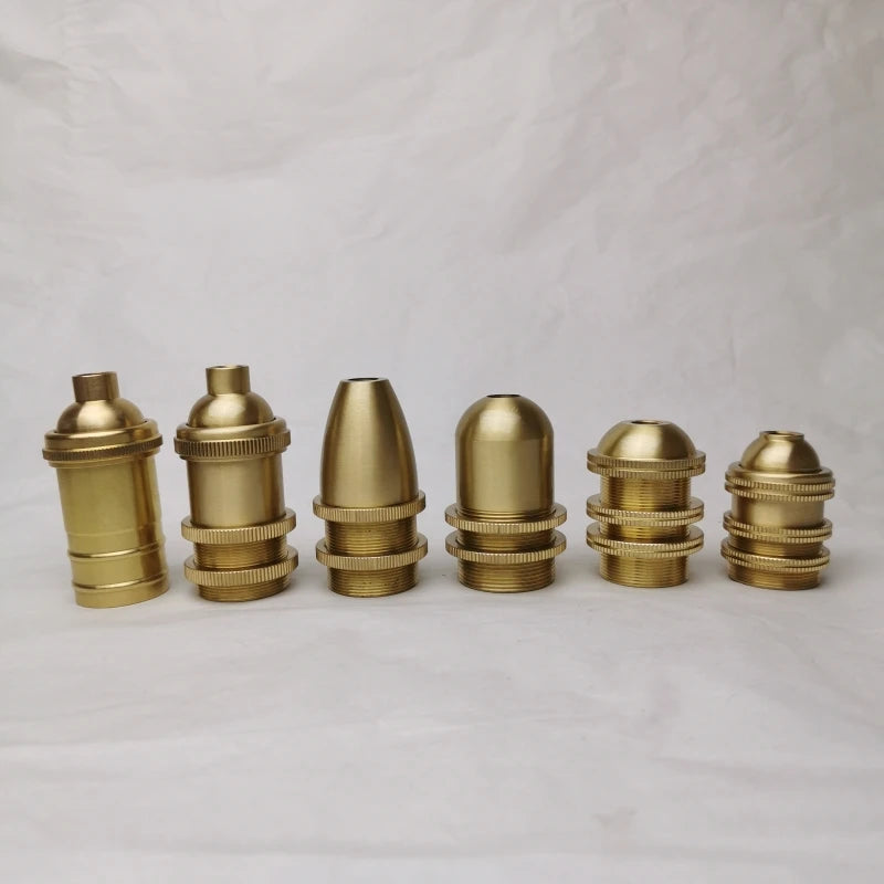 E14 Spiral Brass Light Sockets E12 Retro Ceiling Lamp Base Ceramic All Copper Accessories Lampshade Fixed Threaded Lamp Holder