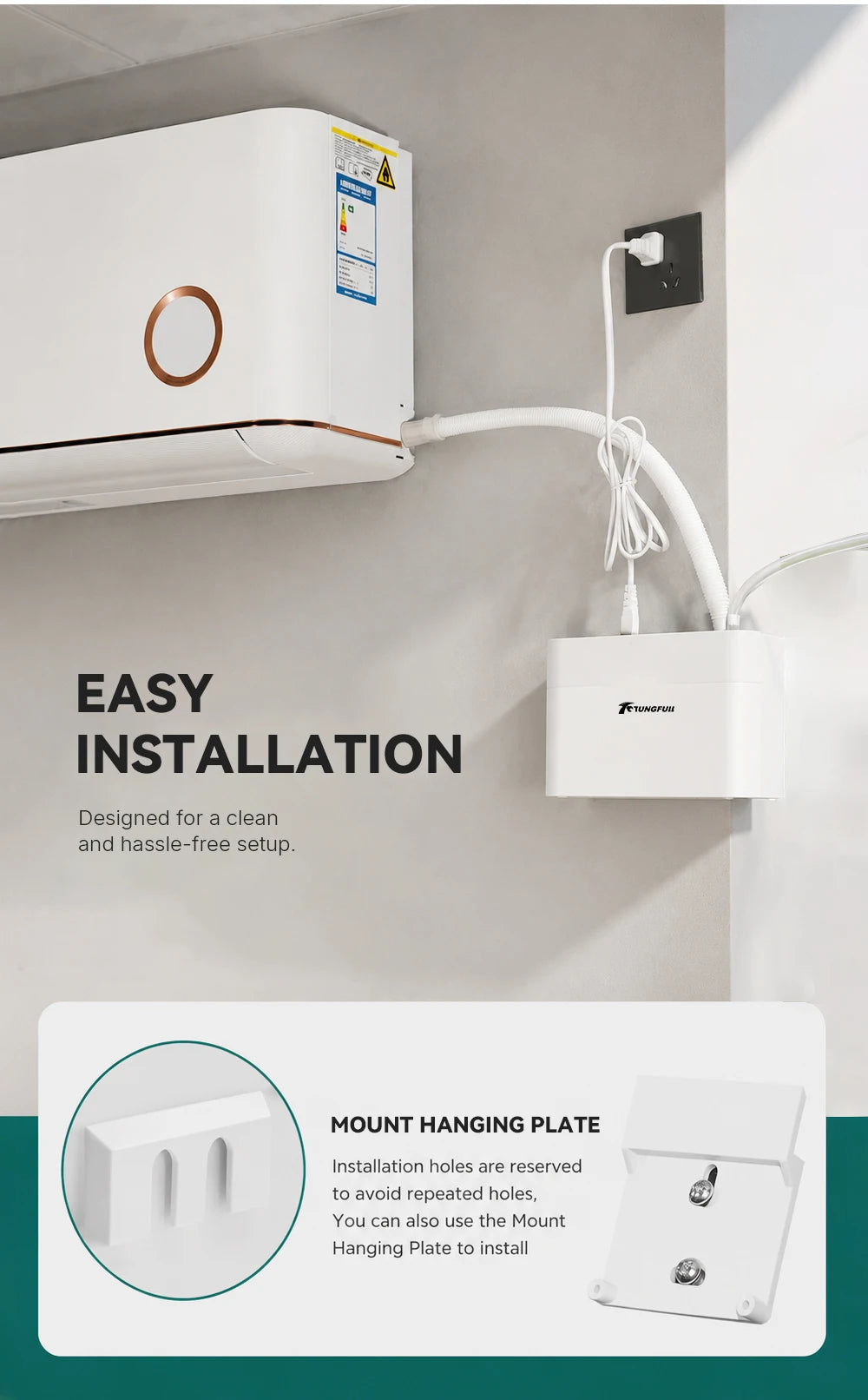 TUNGFULL 220V Air Conditioning Condensate Drain Pump Automatic 1‑3P/1‑5P Air Conditioner Pump With 5M Water Hose