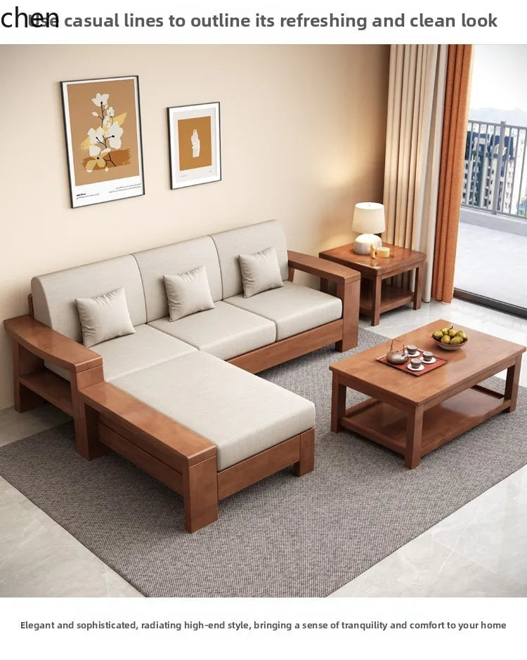 Solid Wood Sofa Living Room Home Use Full Solid Wood Furniture Set Small Apartment Dual-use Natural Wood Sofa Bed