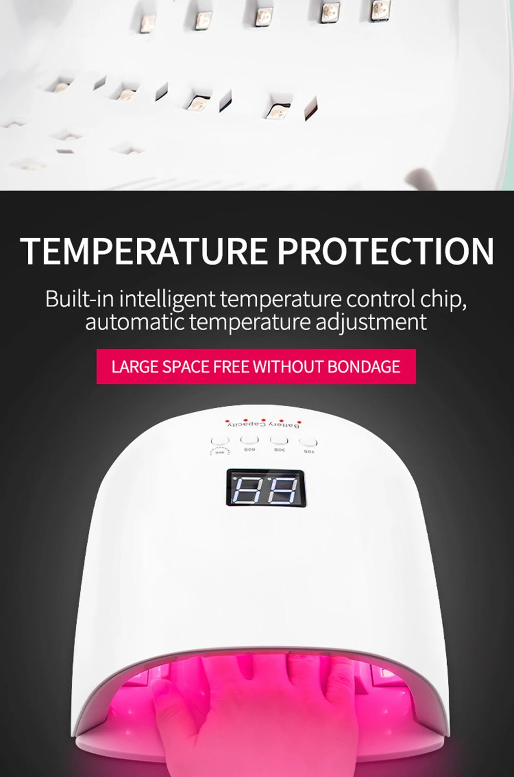 86W Lamp for Manicure Rechargeable Cordless Sun UV LED Lamp Nail Dryer For Curing All Gels 52 LEDs Light with LCD Timer Sensor