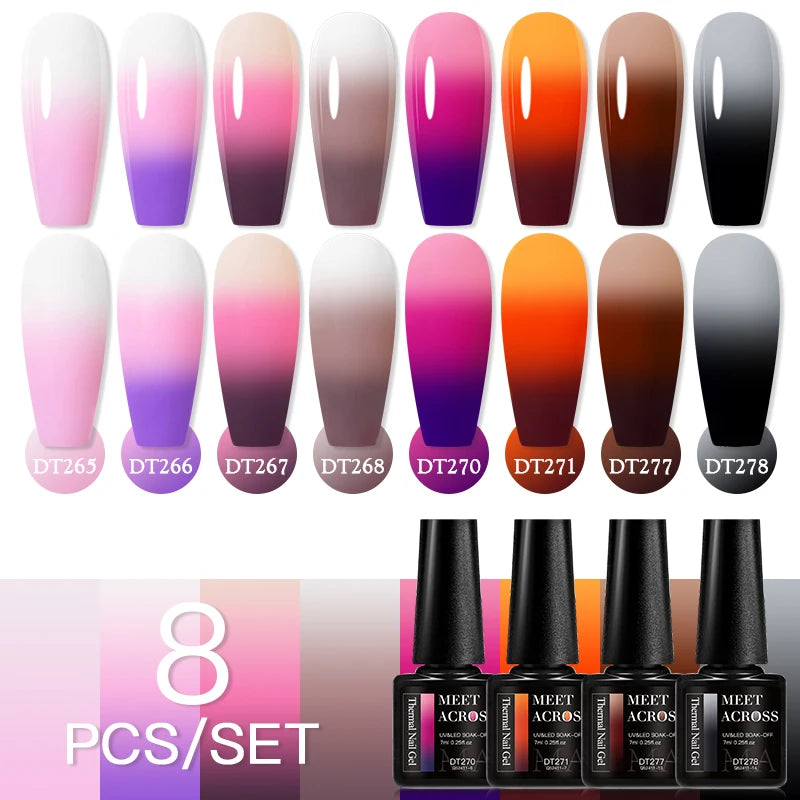 MEET ACROSS 6/8Pcs Set Glitter Gel Nail Polish Autumn Winter Nail Art Varnishes Semi Permanent Soak Off UV Gel Kit Nails Lacquer