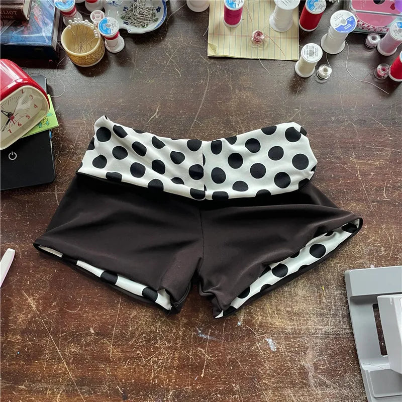 hirigin Women's Polka Dot High Waist Shorts Contrast Color Band Waist Stretch Booty Shorts Y2K Casual Beach Summer Lounge Shorts