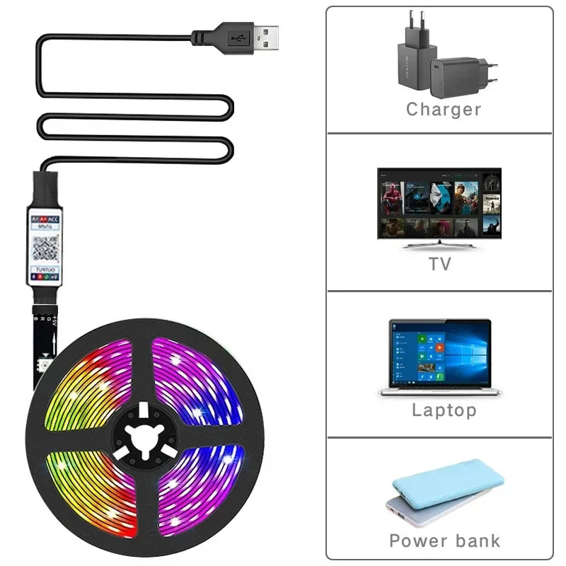 RGB Ambient Light Strip USB 5V LED 5050 Music Sync Flexible Tape Smart Home Lights Remote APP Control for Room TV DIY Decoration