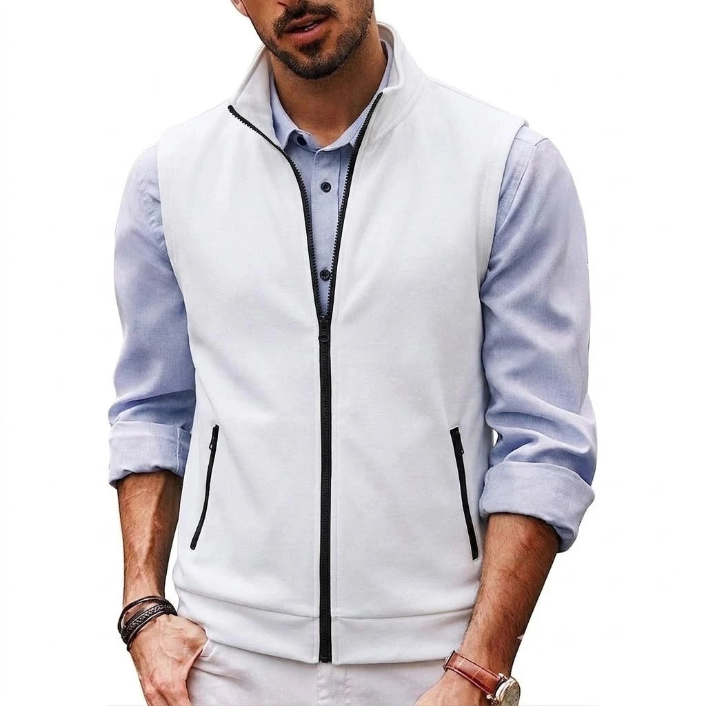 Autumn Men's Stand Collar Vest Zip Casual Knitted Sweatshirts Sleeveless Jacket Winter Warm Outerwear with Pockets Streetwear