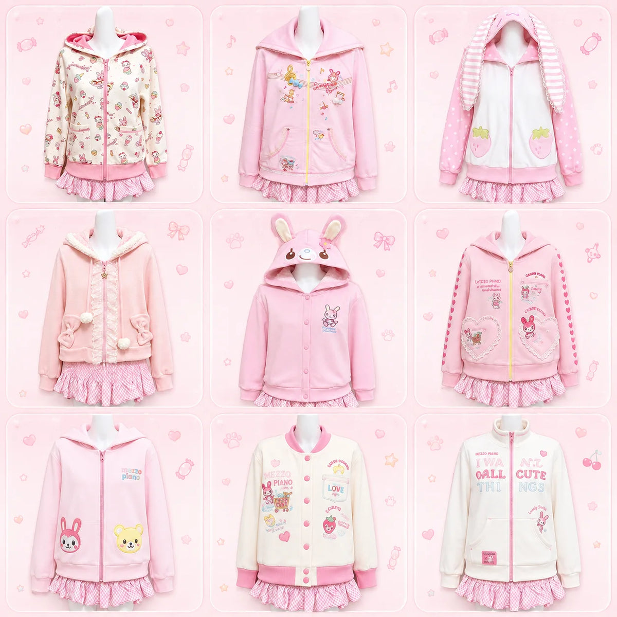 Cute Japanese Printed Cardigan Women Y2K Fairy Grunge Ruffle Patchwork Outerwear Sweet Lolita Harajuku Style Daily Casual Outfit