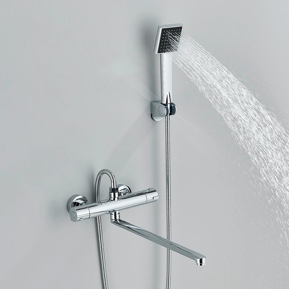 Thermostatic Shower Set Black/Chrome Brass Wall Mounted Bathroom Shower Thermostat Mixer Valve Handle Spray Bathroom Accessories