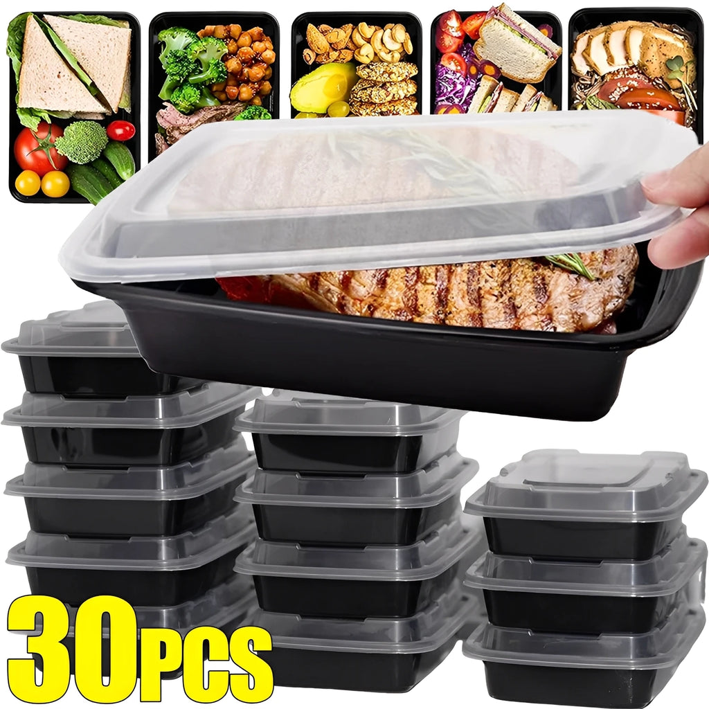 10/30pcs Disposable Food Containers Black Plastic Salads Sandwiches Lunch Box with Lids Home Kitchen Refrigerator Storage Boxes