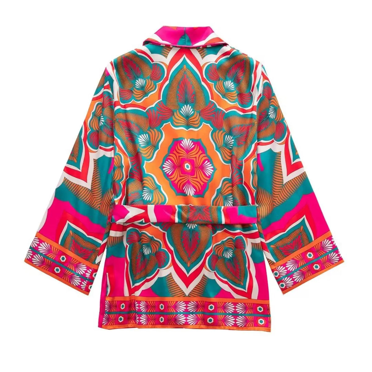 Women Fashion Print Pajamas Suit Autumn Shirts+Long Pants Set 2024 Female 2PCS Sets Casual Top With Belt Street Outwear Mujer
