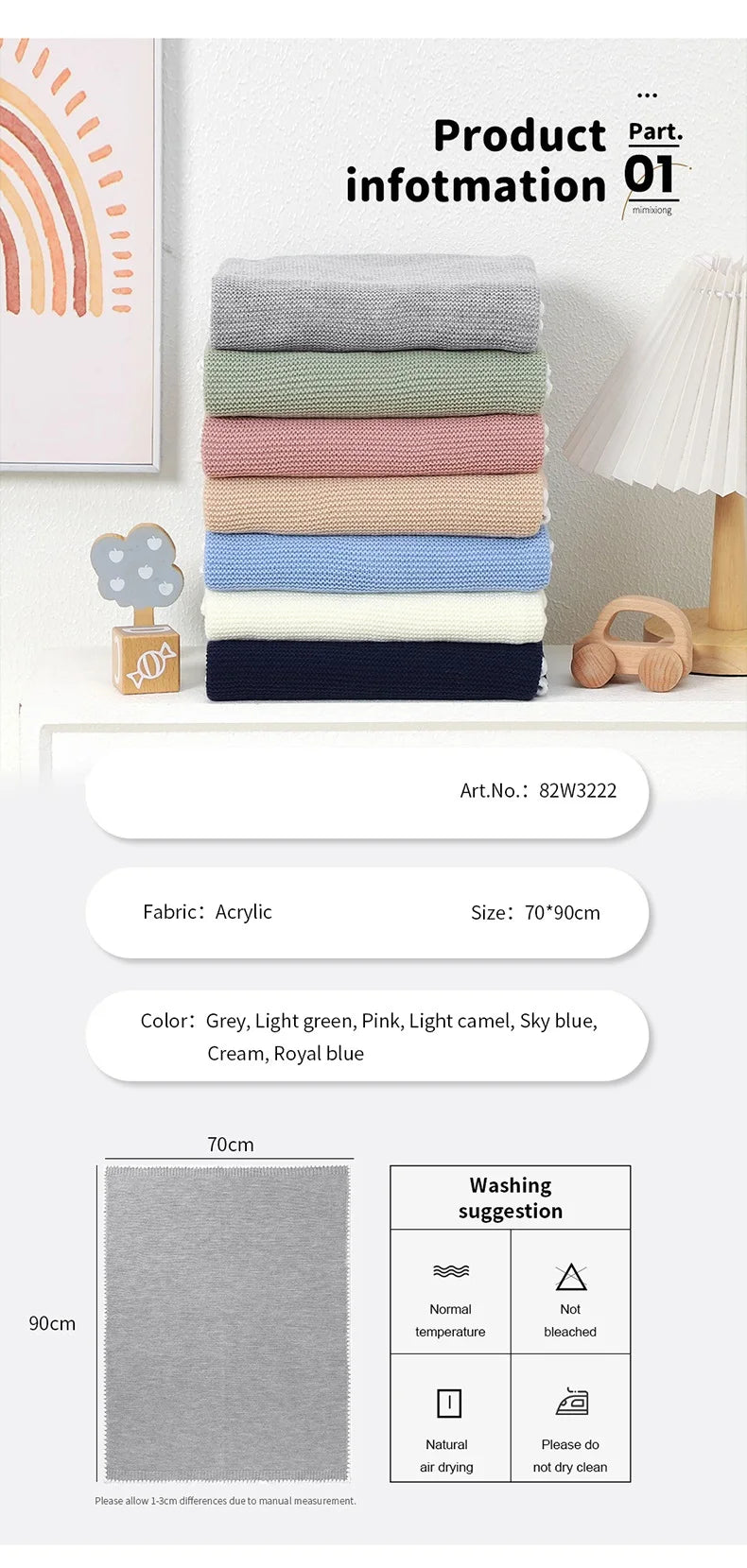 Baby Blankets Knitted Newborn Boy Girl Bedding Quilt 90*70CM Plaid Infant Stroller Swaddle Envelop Wrap Fashion Solid Super Soft