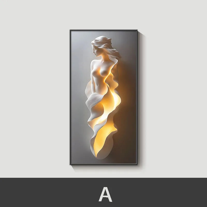 Modern Light Luxury Entrance Door Decoration Painting, Simple Abstract Corridor Hanging Painting Wall Lamp Painting Led Lights