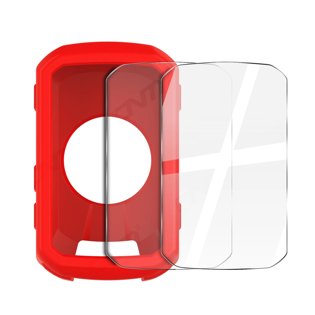 2-in-1 Kit: Silicone Case & 2 Tempered Glass for Garmin Edge 550/850 GPS Bike Computer, Protective Cover + Dual Screen Guards