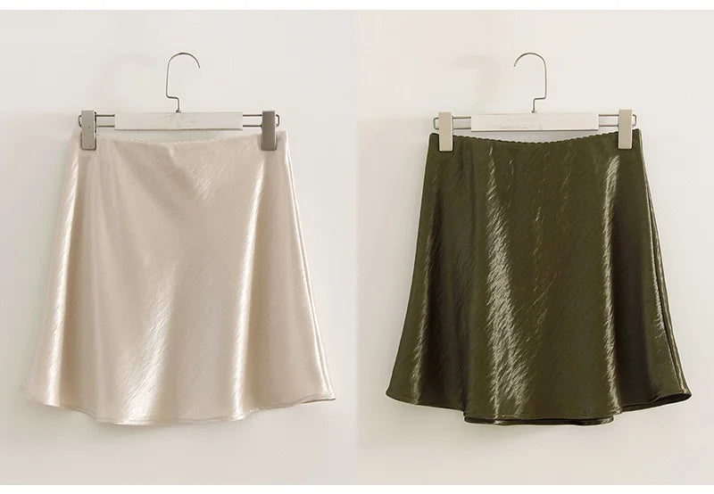 Summer Short Skirts For Women Office Wear Black A Line Luxury Mini Satin Skirt Ladies High Waist Simple Women's Skirts Silk