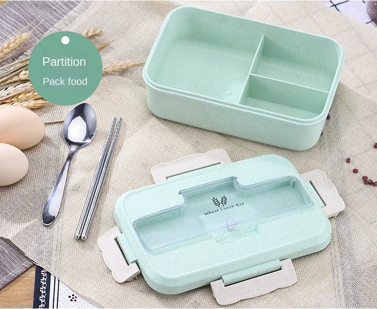 Microwave Lunch Box Wheat Straw Dinnerware Food Storage Container Children Kids School Office Portable Bento Box Lunch Bag