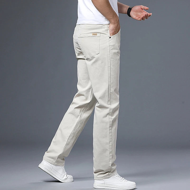 Classic Straight Men's Jeans Spring New Fashion Business Work Casual Trousers Comfort Elastic Solid Color Denim Pants