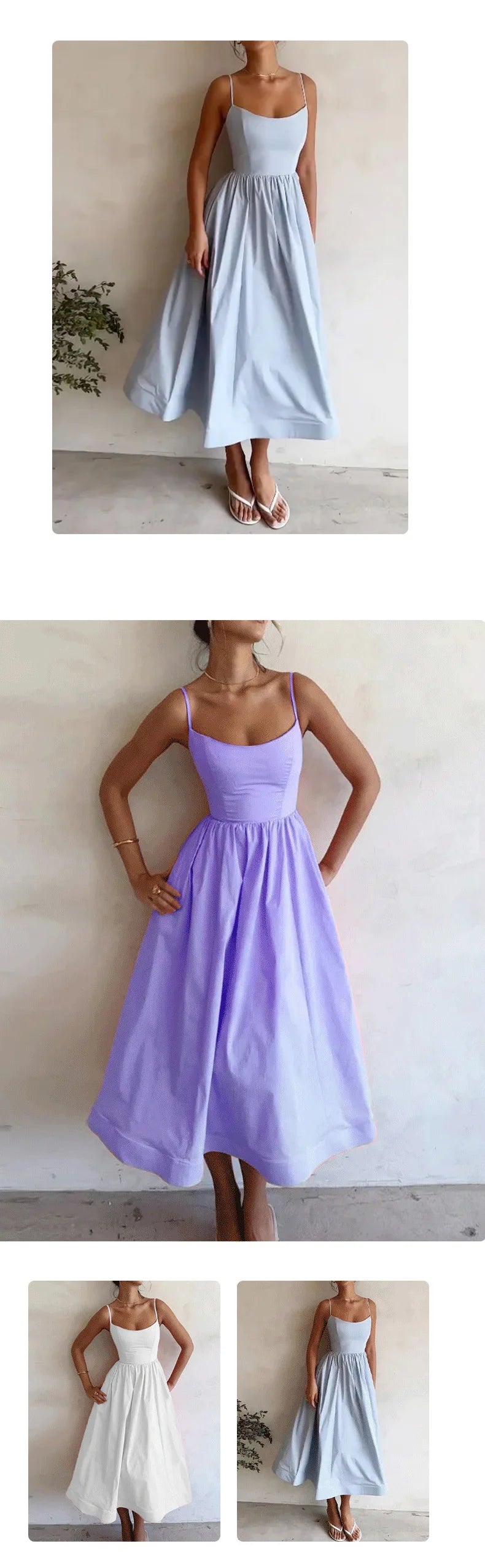 Summer U-neck Casual Female Vintage Elegant Spaghetti Strap Dress Women Elegant Solid Sleeveless A-line Midi Women's Dresses