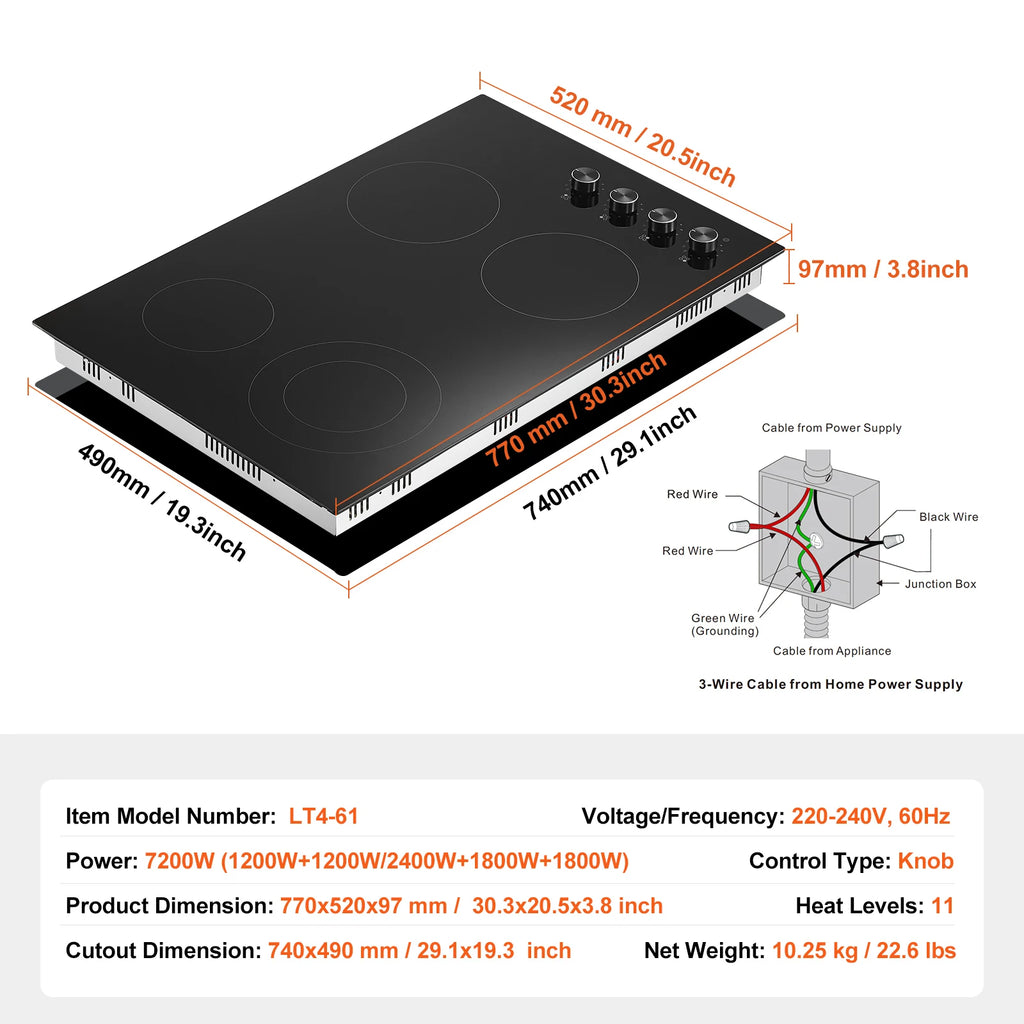 SucceBuy Electric Cooktop Built-in Stove Top Ceramic Top Radiant with Glass Panel Knob Control for Diverse Cooking Requirements