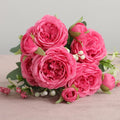 30cm Rose Pink Silk Peony Artificial Flowers Bouquet 5 Big Head and 4 Bud Cheap Fake Flowers for Home Wedding Decoration indoor