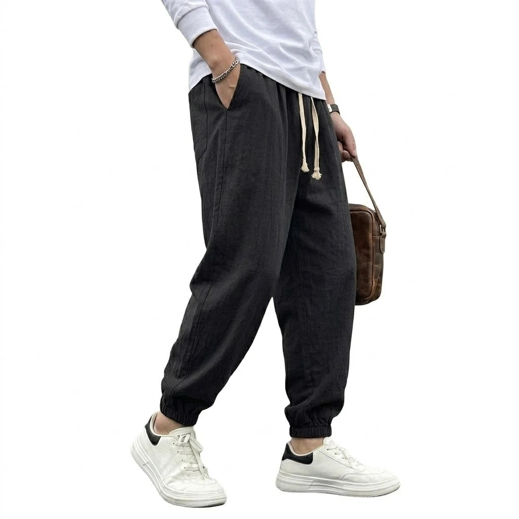 Mens Cotton Harem Pants Solid Casual Jogger Trousers Breathable Loose Fit Bottoms for Yoga Hiking Gym Sports and Daily Work Wear