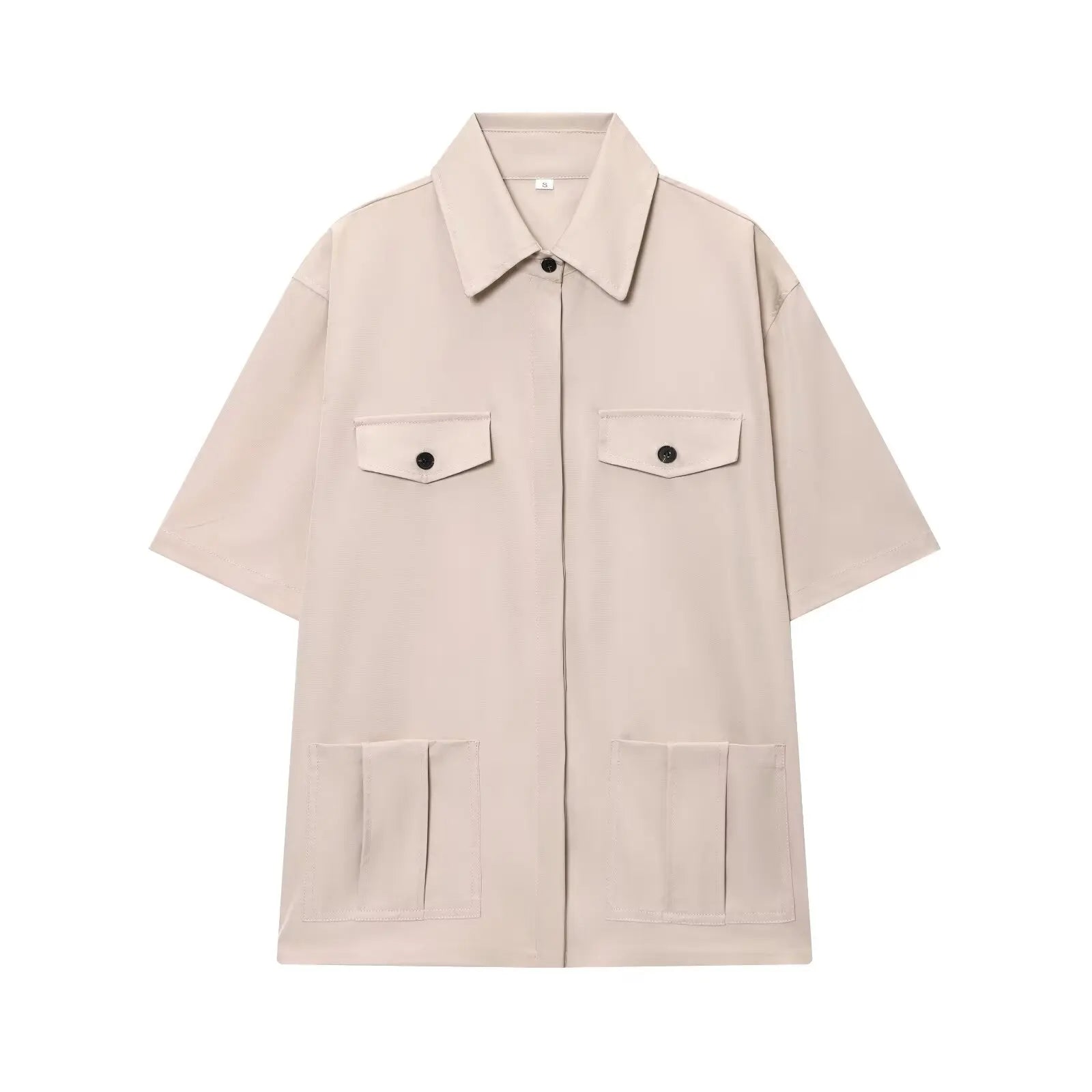 HH Women Summer Solid 2-Piece Set Button Pocket Decoration Short Sleeve Lapel Shirts+High Waist Pleated Zipper Casual Shorts