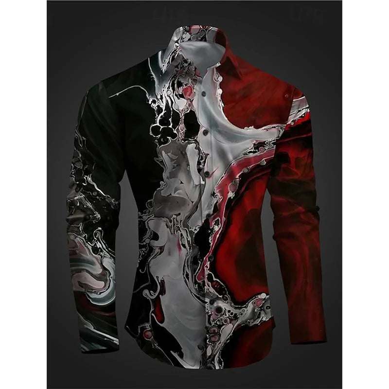 2024 New 3D Printing Color Gradient Art Abstract Graphics Fashion Casual Comfortable Cool Men's Long Sleeve Shirt For Dating