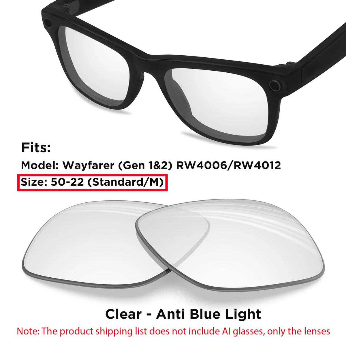 Photochromic & Polarized Replacement Lenses For Ray-Ban Meta Wayfarer RW4006 / RW4008 / RW4012 Gen1/2 AI Smart Glasses Lens