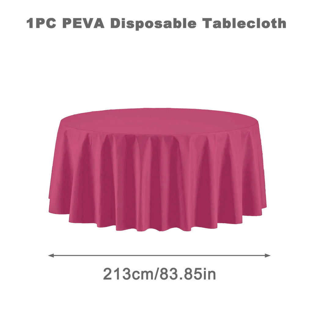 Round Tablecloth White Plastic No Stitch Fabric Elegant Solid Table Cloth for Christmas Birthday Wedding Party Hotel Decoration