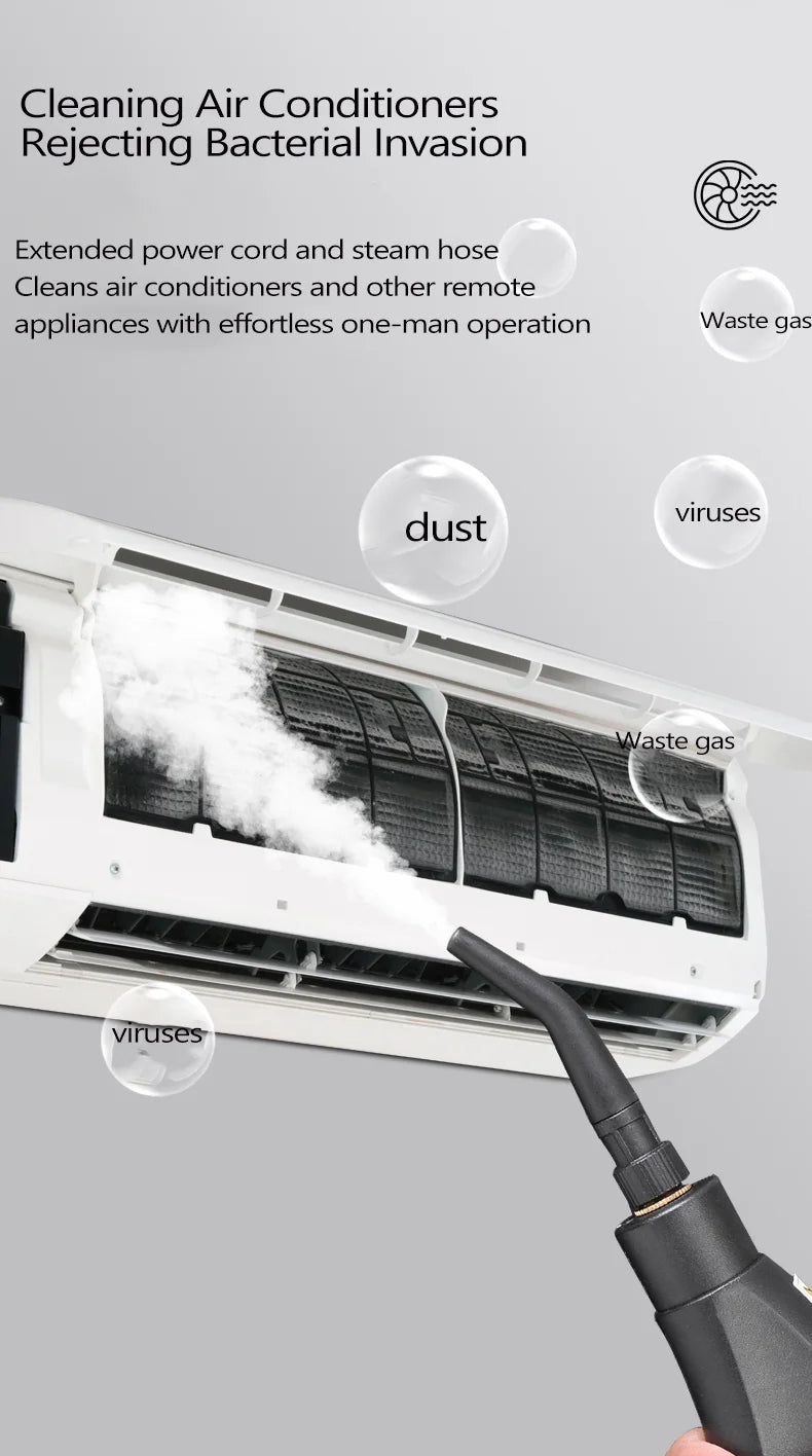 Home Steam Cleaning Machine 2500W Power 3BAR High Pressure 15s Quick Steam Generation 6‑Gear Steam Adjustment 1200CC Transparent Water Tank for Kitchen Bathroom Glass Tile Car Interior Complete Accessory Kit