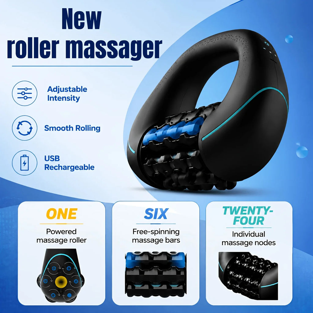 Electric Roller Percussion Hand Massager, Rechargeable Portable Tool for Shoulder, Back, Legs and Arms Relief