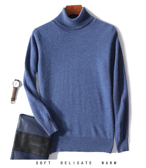 Men Turtleneck Cashmere Pullover 100% Pure Wool Knitwear Sweater Basic Solid Smart Casual Jumper Male Tops Autumn Winter