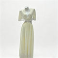 Lightweight Chiffon V-Neck Lace Insert Waist Maxi Dress Cutout Puff Sleeve 2026 Summer Women Party Dress Trendy Chic Lady Outfit