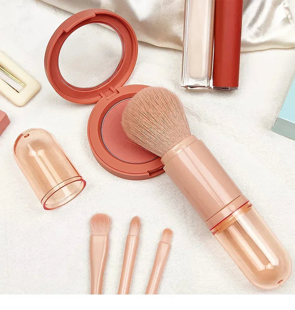 4 In 1 Retractable Makeup Brushes Set Soft Bristles Kabuki Foundation Eye Makeup Brush Portable Travel Cosmetic Touch Up Brush K