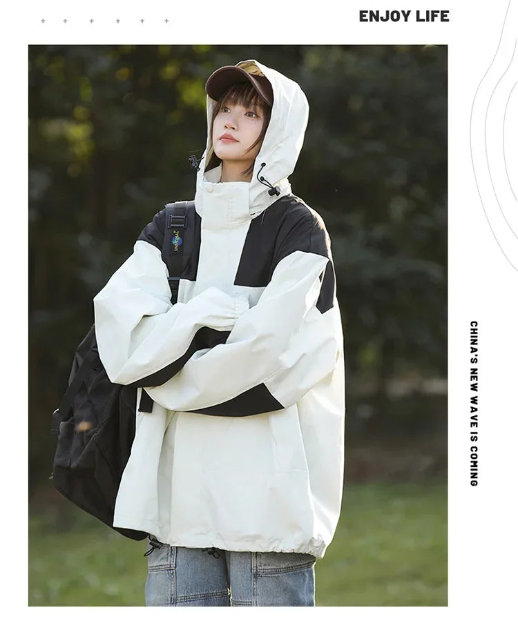 Women Outdoor Waterproof Cycling Jackets Autumn Winter Multi-Pocket Workwear Climbing Clothes Lightweight Loose Windbreaker Coat