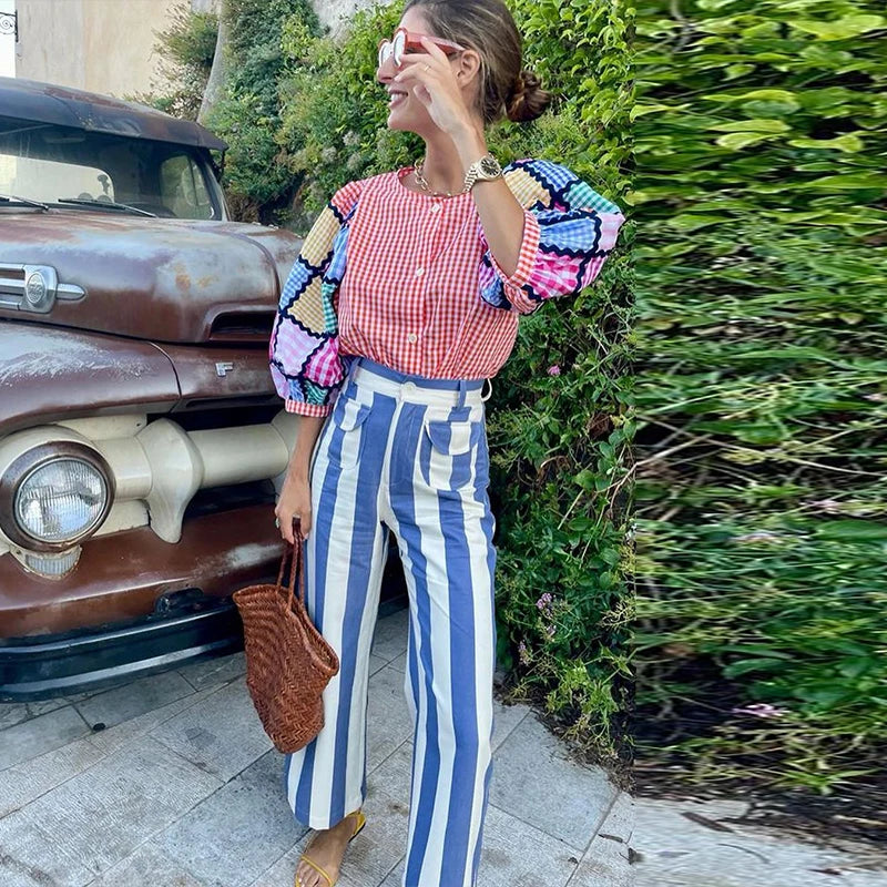 Casual Stripe Contrast Women's Pants Loose Zipper Button Pocket Wide Leg Female Pant 2026 Spring Summer Lady All-match Trousers