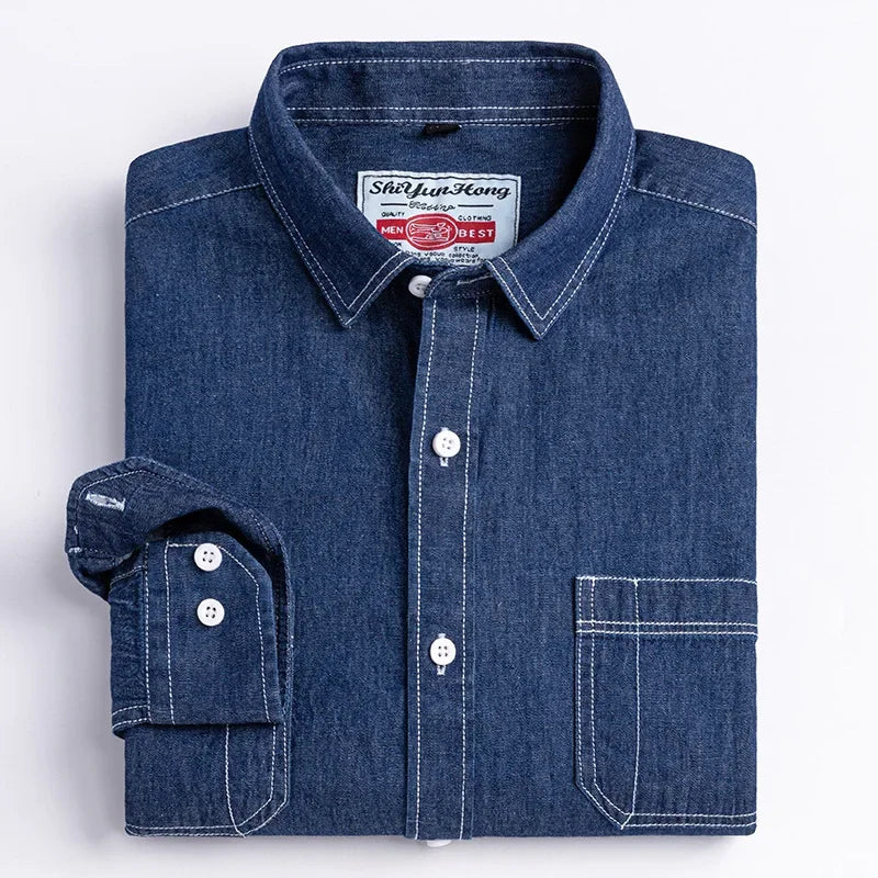 2025 Denim Pure Cotton  Long-Sleeve With Pocket Design Shirt Classic  Fashion Embroider Comfortable Clothes