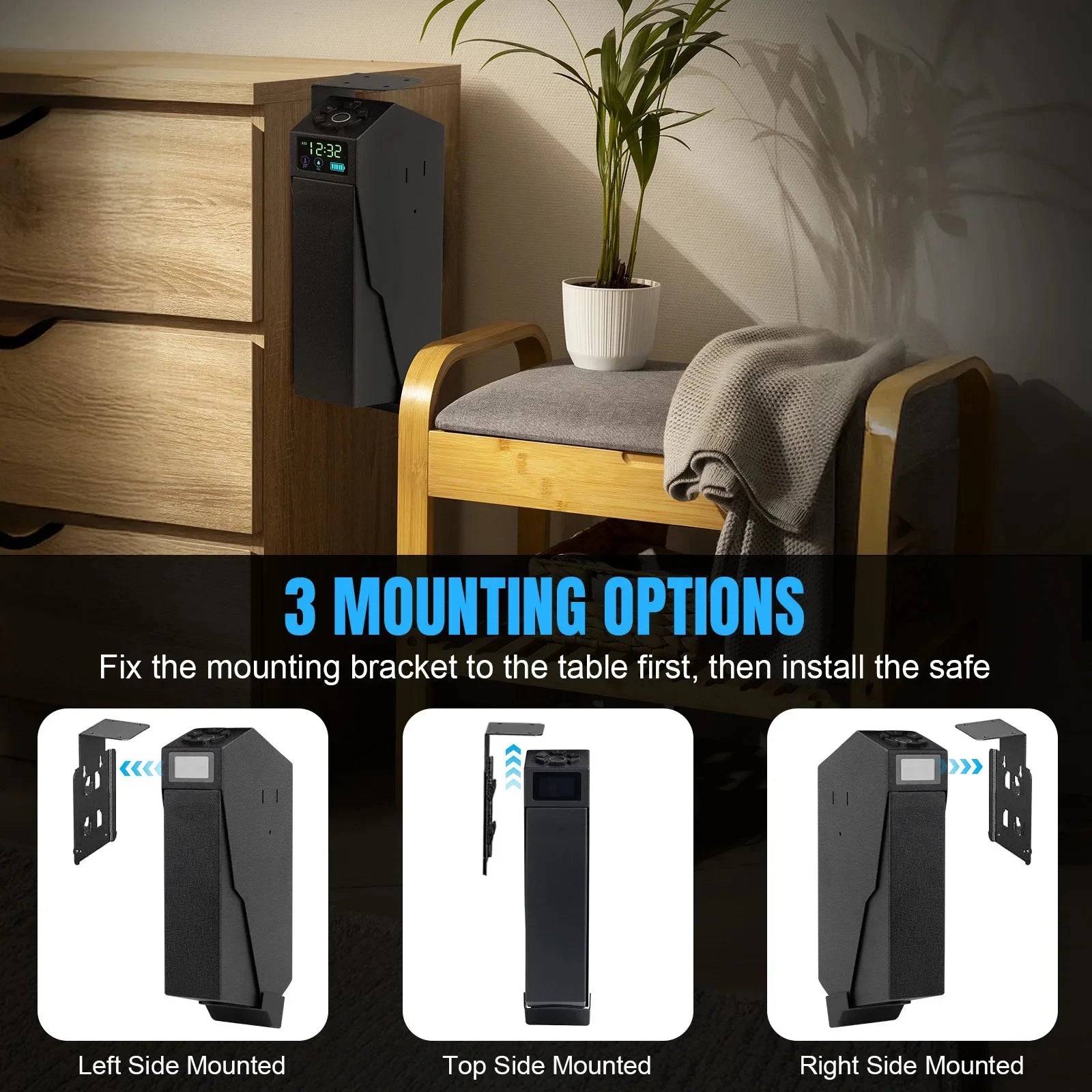Biometric Bedside Handgun Quick Access Pistol Lock Box for Nightstand,Car,Fingerprint/Pin Code/Type-C