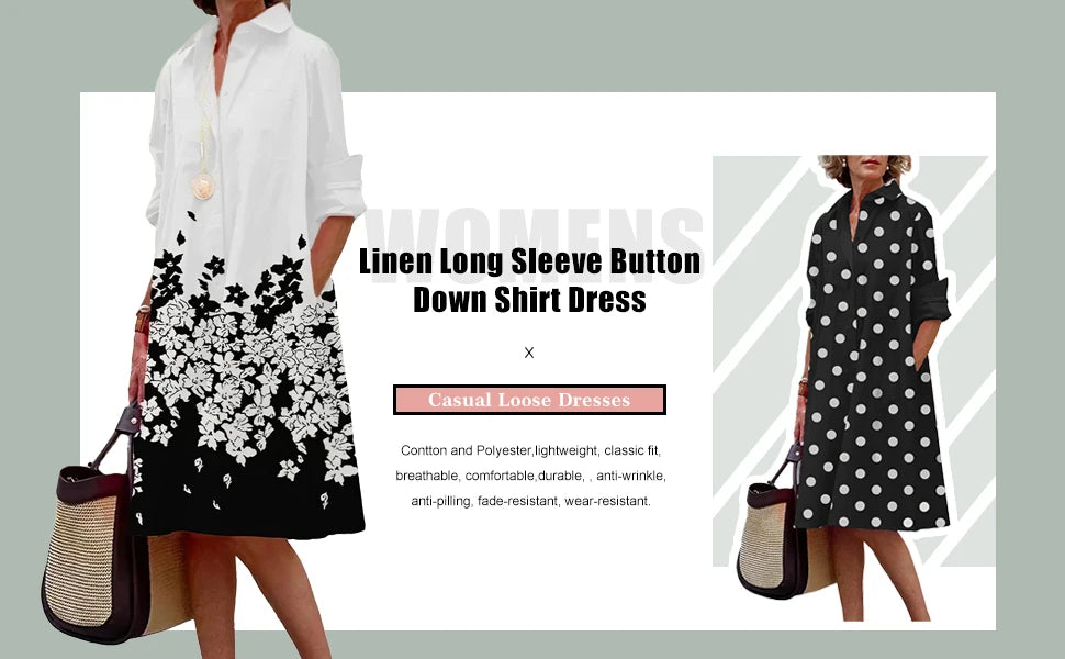 MCDV New Simple Women's Shirt Casual Queen Printed Long Sleeve Fashion Elegant Lapel Pocket Street Women's Dresses Noble Black