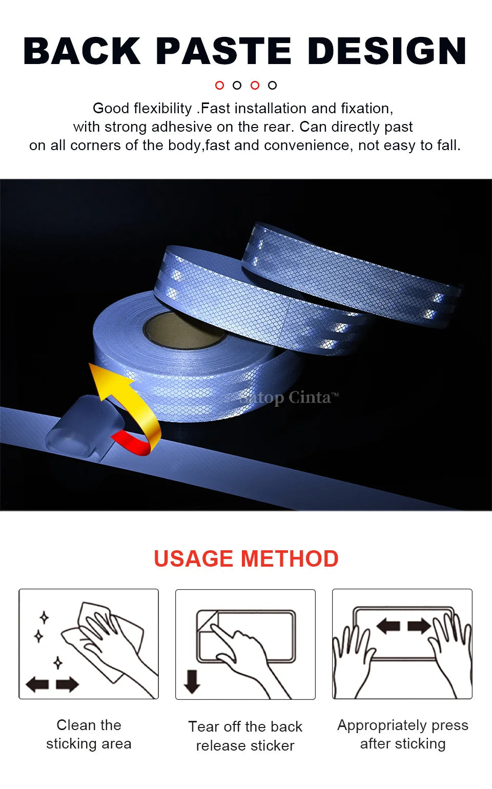 2''x17FT Reflective Strips Car Stickers PET Self-adhesive White Reflect Decal Light Reflector For Things Waterproof Bicycle Tape