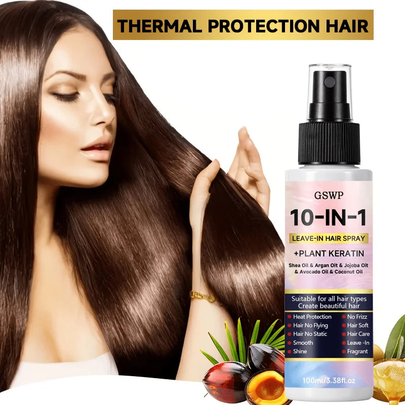 GSWP 10-In-1 Leave-In Hair Care Spray，Contains Biotin and Keratin，Heat Protection，Dry & Damaged Hair.100ml/200ml