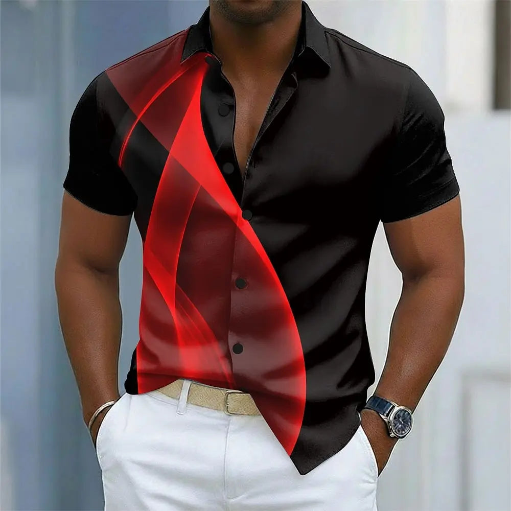 Men's Gradient Waves Abstract Shirt Button Up Short Sleeve 3D Print Turndown Shirt Blue Red Purple Green