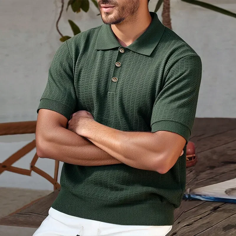 New Mens Knit Shirts Men's Polo Shirts Short Sleeve Summer Polo Men's Knit Shirts American Stretchy Golf Polo Old Money Tops