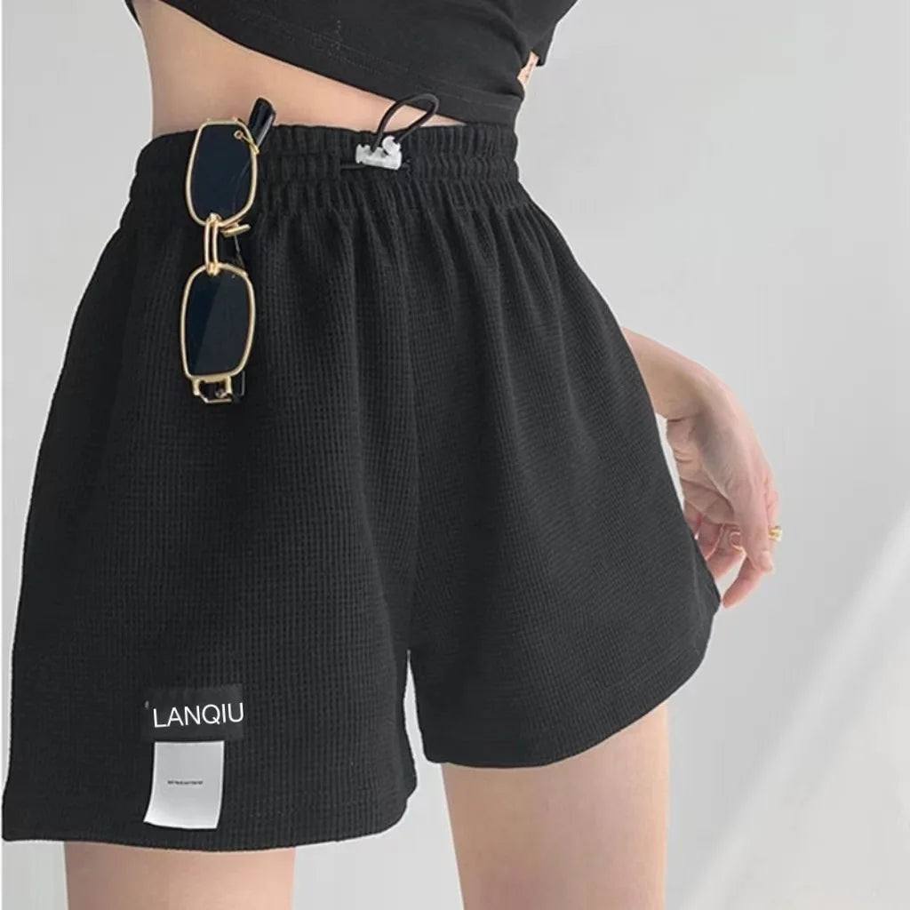 New Summer Waffle Shorts for Women, High Waist Plus Size Loose Casual Pants, Internet Famous Sports Fitness Shorts