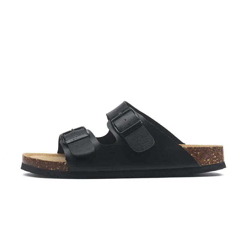 Hot Sales 2019 Summer Beach Cork Slippers Sandals Casual Double Buckle Clogs Sandalias Women men Slip on Flip Flops Flats Shoes