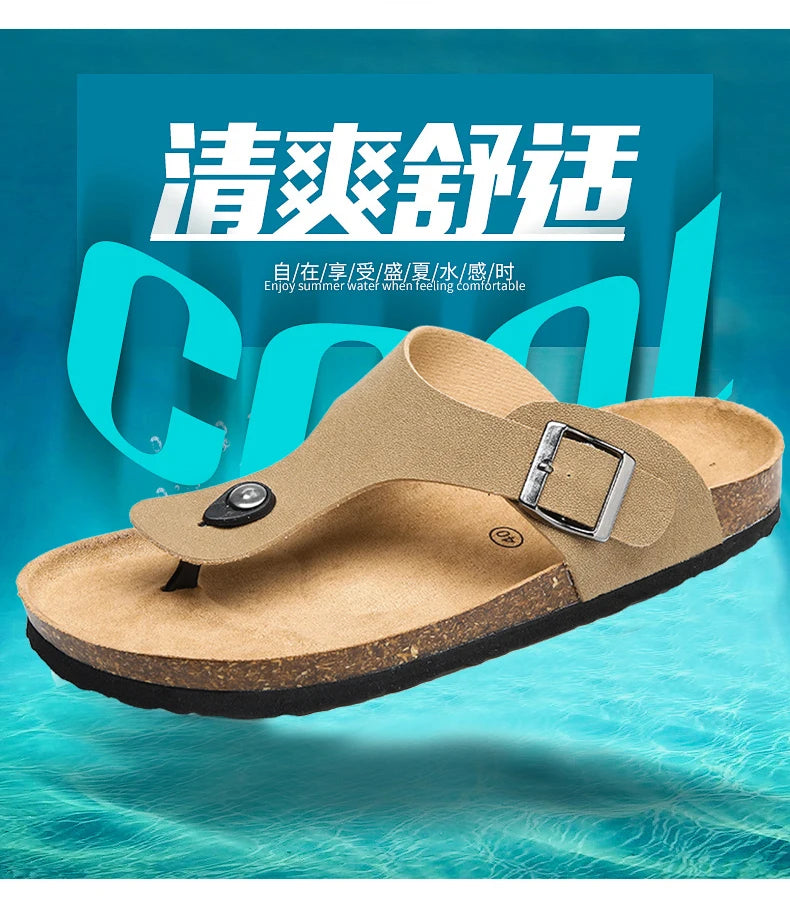 Cork slippers Men's casual comfort sandals summer Flip flop outdoor anti slip beach shoes fashion youth breathable tide slippers