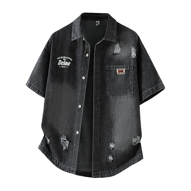Men's Denim Shirt Summer Fashion Breathable Cotton Blend Short Sleeve Shirt Street Trendy Daily Outing Comfortable Jean Shirt