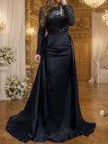 Glamorous Sequin Evening Dress For Women Crew Neck Gold Long Sleeve Ruched Tiered Bodycon Formal Prom Dress Wedding Maxi Dresses